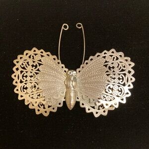 Vintage silvertone filigree butterfly brooch